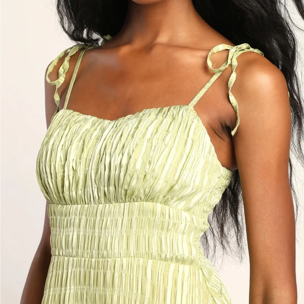 NWT Lulus Sage Green Crinkle Midi Dress - Picture 4 of 6